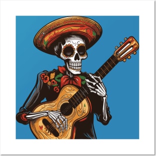 skeleton playing guitar Posters and Art